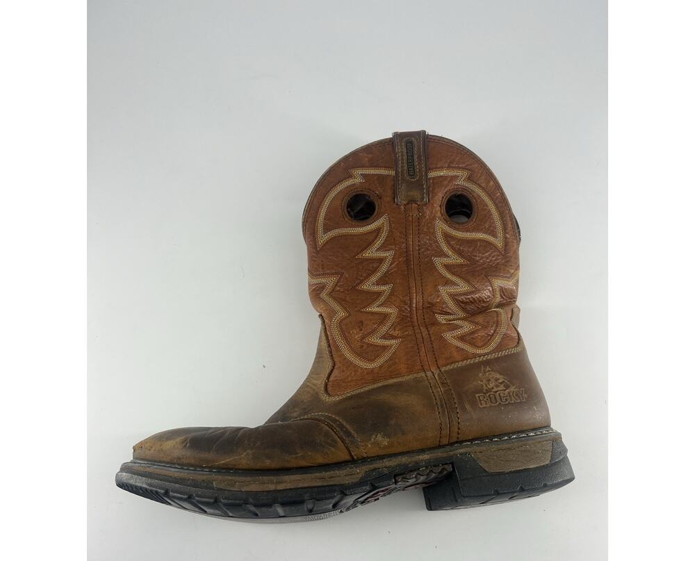ROCKY Roper Cowboy Boots Mens Sz 12 M Brown Leather Western Rodeo Sddle Azt Ocre